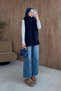 Soft Fur Collar Vest Navy Blue - 2