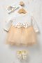 Baby Girl Floral Detailed Tulle Dress with Inner Bodysuit, Shoes and Bandana as a Gift - 8