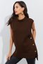 Women's Brown Side Buttoned Sleeveless Knitwear Tunic Yvz75 - 4