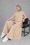 Modal Fabric Zippered Tunic and Trouser Skirt 2-Piece Hijab Set - Beige - 2