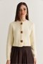 Women's Cream Gold Button Detailed Crew Neck Soft Textured Knitwear Cardigan Th261074 60286583 - 2