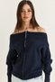 Women's Navy Blue Madonna Collar Zippered Relaxed Knitwear Cardigan Th261070 60286640 - 5