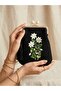 100% Hand Embroidered Vintage Black Linen Bag. Daisy Themed .18X18 Cm, Lightweight Bag