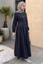 Dark Blue Denim Dress with Buttoned Pockets - 3