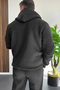 Men's Kangaroo Pocket Hooded Zippered Cardigan Black Edw519 - 4