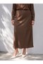 Brown Plus Size Satin Skirt with Elastic Waist - 2