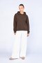 Women's Coffee Color Hooded Three-Thread Sweatshirt with Pleated Back