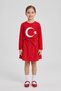 Girls' Red Long Sleeve Flag T-Shirt Red Bow Beaded Skirt April 23 October 29 Performance Outfit - 2