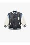 Long Sleeve Crew Neck Color Block Bomber College Jacket - 4