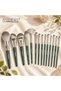 14PCS Professional Makeup Brush Set with Travel Storage Pouch, Soft Synthetic Face & Eye Makeup Brushes for Foundation, Powder, Blush, Contour, Eyeshadow & Blending, Green - 3