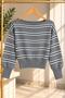 Women's Slim Mercerized Asymmetrical Cut Striped Boat Neck Knitwear Sweater - 4