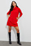 Women's Red Degaje Collar Knitwear Mini Dress Yvz73