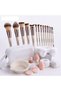 27 Pcs Professional Makeup Brush Set with Travel Washbag, Sponges, Spa Headband, Wristbands & Silicone Cleaning Bowl - Champagne Gold Premium Synthetic Bristles Cosmetic Brushes & Beauty Kit
