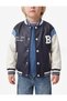 Long Sleeve Crew Neck Color Block Bomber College Jacket - 2