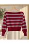 Women's Slim Mercerized Asymmetrical Cut Striped Boat Neck Knitwear Sweater - 4