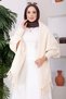 Tassel Detailed Sleeved Knitwear Poncho Ecru - 3