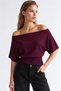 7062 Women's Waist-Slit Boat Neck Half Sleeve Knit Sweater Plum