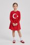 Girls' Red Long Sleeve Flag T-Shirt Red Bow Beaded Skirt April 23 October 29 Performance Outfit - 3