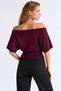7062 Women's Waist-Slit Boat Neck Half Sleeve Knit Sweater Plum - 2