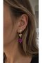Gold Plated Heart Detailed Purple Stone Dangle Earrings
