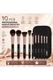 10 Pcs Makeup Brush Set with Zippered Travel Case, Professional Matte Black & Rose Gold Synthetic Bristles Cosmetic Brushes Kit, Soft Face Foundation Powder Blush Eyeshadow Blending Brush Set - 3