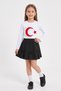 Girls' White Flag Long Sleeve T-Shirt Black Ribbon Skirt April 23 October 29 Performance Outfit