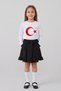 Girls' White Long Sleeve Flag T-Shirt Black Bow Pocket Ruffle Skirt April 23 October 29 Show Outfit - 2