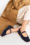 Genuine Leather Women's Navy Blue Suede Buckle Ballerinas Marry - 5
