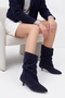 Lancy Navy Blue Suede Genuine Leather Women's Bellows Short Heeled Boots - 2