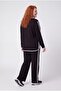 Women's Plus Size Black Striped Tracksuit Set with Stone Detail - 6