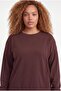 Women's Plus Size Crew Neck Vertical Ribbed Brown Tracksuit Set - 3