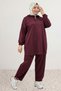 67081 Large Size Trouser Leg Button Detailed Low Sleeve Modal Set - Burgundy - 6