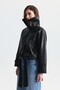 Wide Collar Faux Leather Jacket - 2