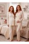 New Season Beige Winter Jacquard Knitwear Dressing Gown Breastfeeding Compatible Design Long Sleeve 100% Cotton Maternity Pajama Set - 6