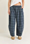 Women's Blue Plaid Patterned Elastic Waist Wide Leg Trousers Yp5692 60286651 - 6