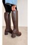 Heeled Plain Women's Boots Brown Leather - 2