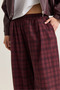 Women's Burgundy Plaid Patterned Elastic Waist Wide Leg Trousers Yp5692 60286651 - 5