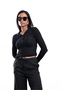 Black Stand Collar Buttoned Buz 19158