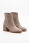Women's Gold Zipper Detailed Thick Heeled Round Toe Ankle Boots - Calisto - Mink Suede