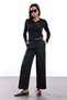 Black Elastic Waist Straight Cut Trousers 27175 - 2