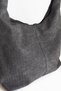 Women's Anthracite Knitted Patterned Suede Large Size Casual Hobo Shoulder Bag - 7