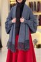 Women's Gray Hijab Tasseled Knitwear Shawl Poncho Princess Model Knitted Shoulder Shawl Poncho Hijab Tunic - 2