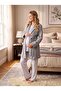 New Season Gray Jacquard Shawl Collar Winter Long Sleeve Design Breastfeeding Compatible Maternity Pajama Set - 4