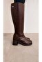 Heeled Plain Women's Boots Brown Leather - 7