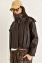 Women's Bitter Brown Lined Stand Collar Shoulder Epaulet Snap Closure Oversize Faux Leather Jacket 2838 60286593 - 6