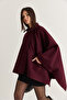 Women's Cherry Asymmetric Button Detailed Pocketed Cashmere Cape Poncho 430 60286463 - 3