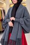 Women's Gray Hijab Tasseled Knitwear Shawl Poncho Princess Model Knitted Shoulder Shawl Poncho Hijab Tunic
