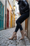 Women's Gold Zipper Detailed Thick Heeled Round Toe Ankle Boots - Calisto - Mink Suede - 4