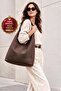 Women's Brown Knitted Patterned Suede Large Size Casual Hobo Shoulder Bag