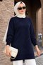 Pearl Detailed Navy Blue Hijab Knitwear Sweater 10932L